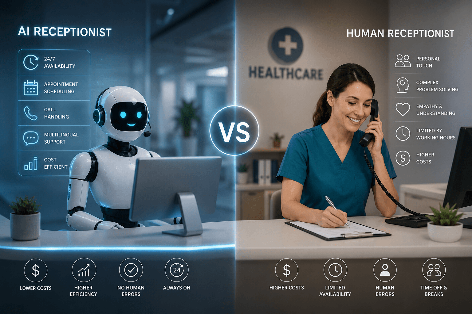 AI Receptionists vs Human Receptionists in Healthcare: Cost, Features & Which Is Better in 2026